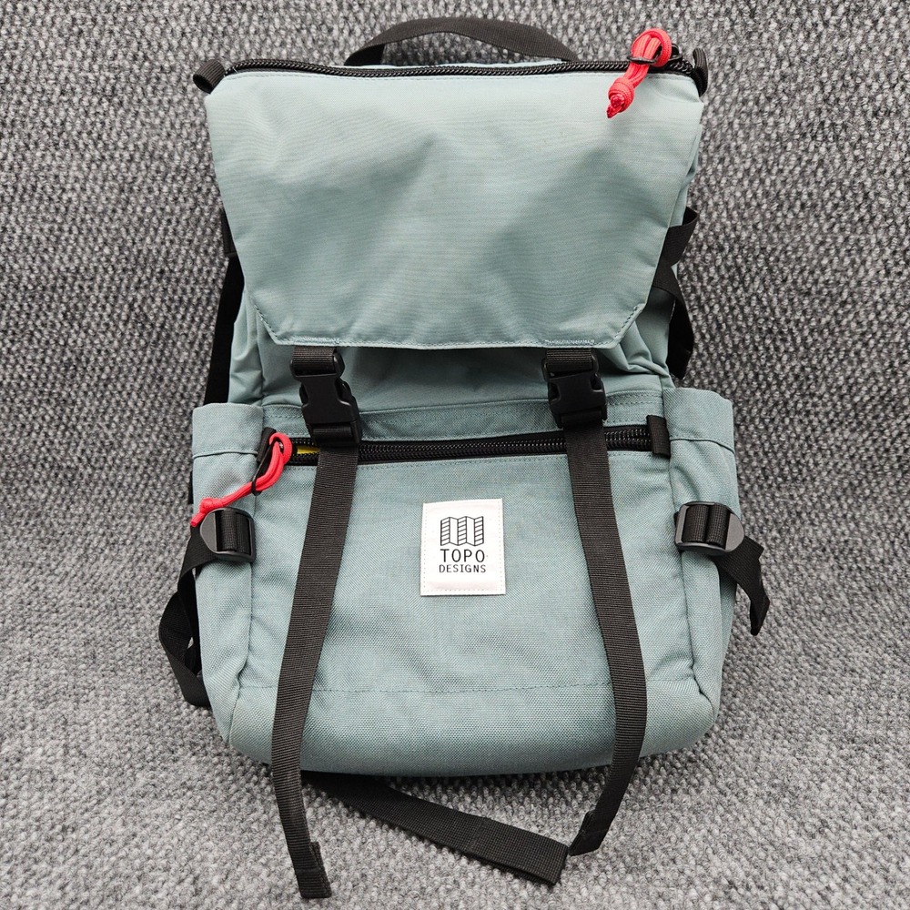 Topo Designs Blue Gray Backpack Rover Pack Classic Hiking Travel School Roll Top